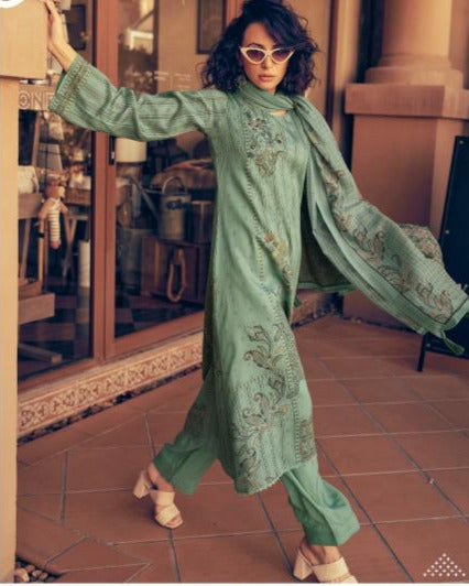 44461 - Printed Muslin Embroidered Suit With Muslin Duppatta