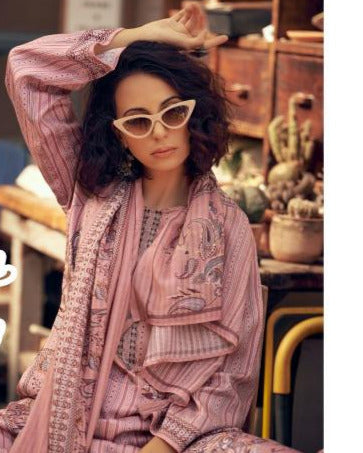 44462 - Printed Muslin Embroidered Suit With Muslin Duppatta