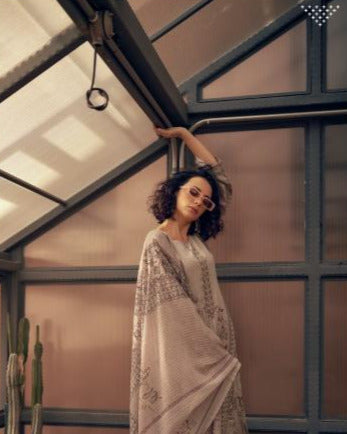 44459 - Printed Muslin Embroidered Suit With Muslin Duppatta