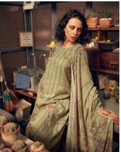 44463 - Printed Muslin Embroidered Suit With Muslin Duppatta