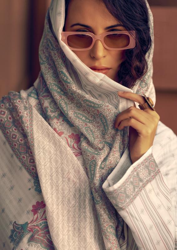 44460 - Printed Muslin Embroidered Suit With Muslin Duppatta