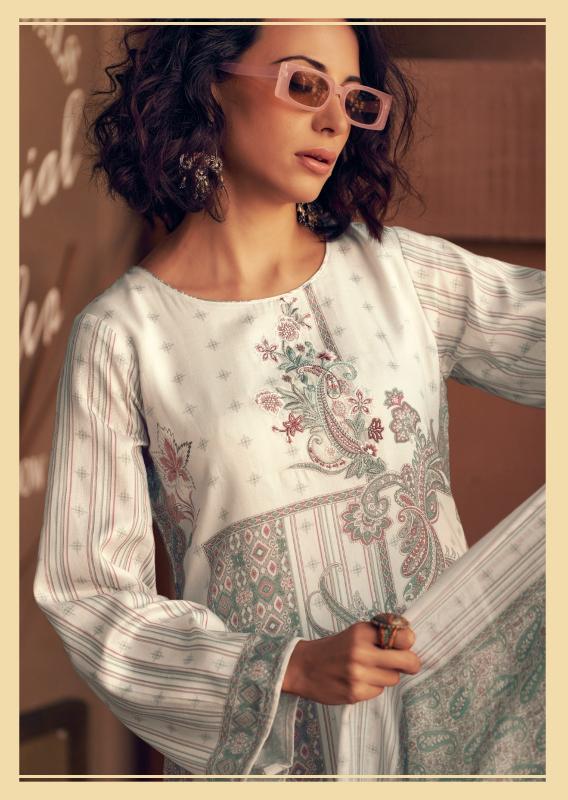 44460 - Printed Muslin Embroidered Suit With Muslin Duppatta