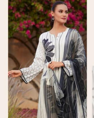 44464 - Printed Cotton Embroidered Suit With Cotton Duppatta