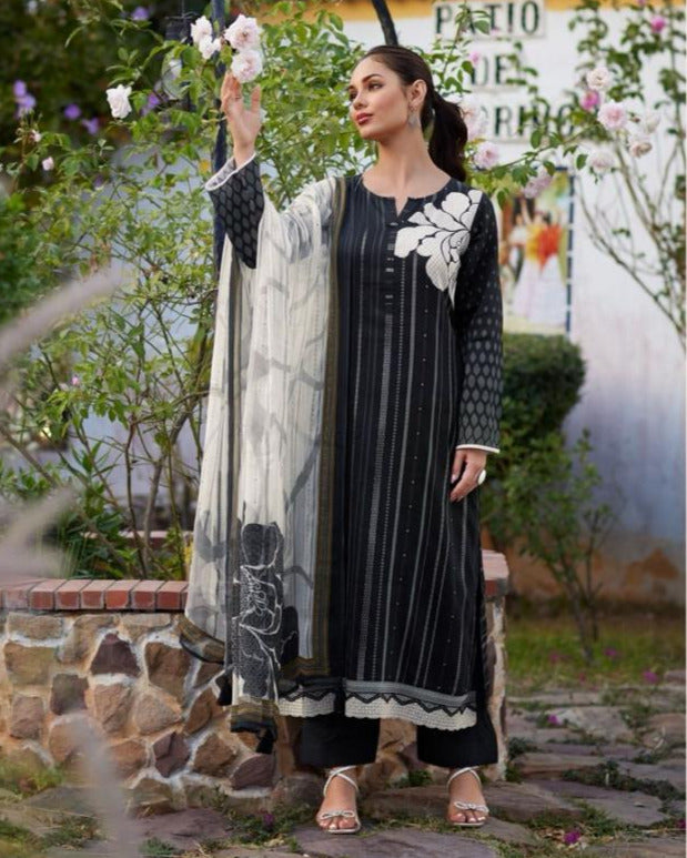 44465 - Printed Cotton Embroidered Suit With Cotton Duppatta