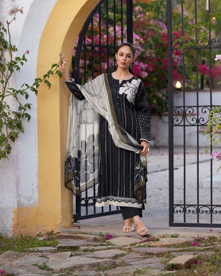 44465 - Printed Cotton Embroidered Suit With Cotton Duppatta