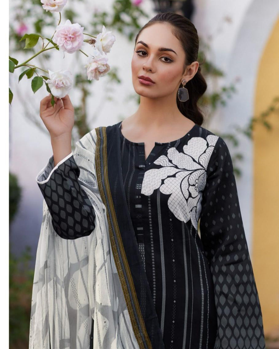 44465 - Printed Cotton Embroidered Suit With Cotton Duppatta