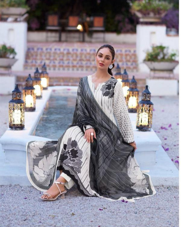 44468 - Printed Cotton Embroidered Suit With Cotton Duppatta