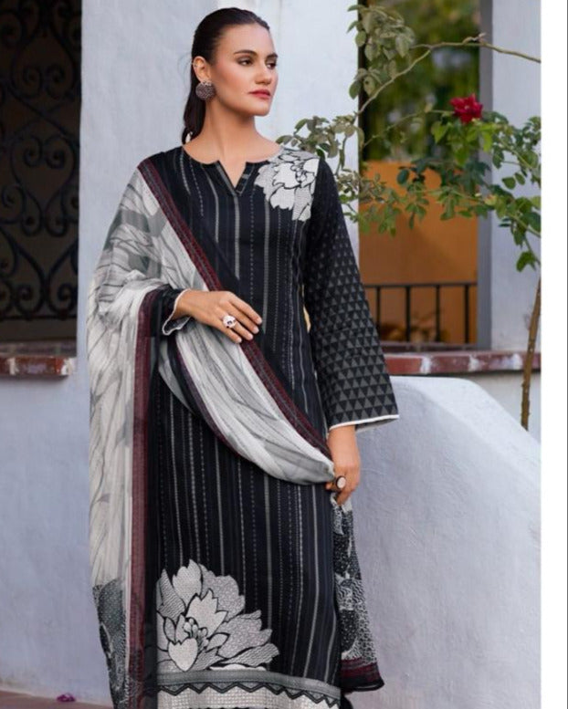 44469 - Printed Cotton Embroidered Suit With Cotton Duppatta