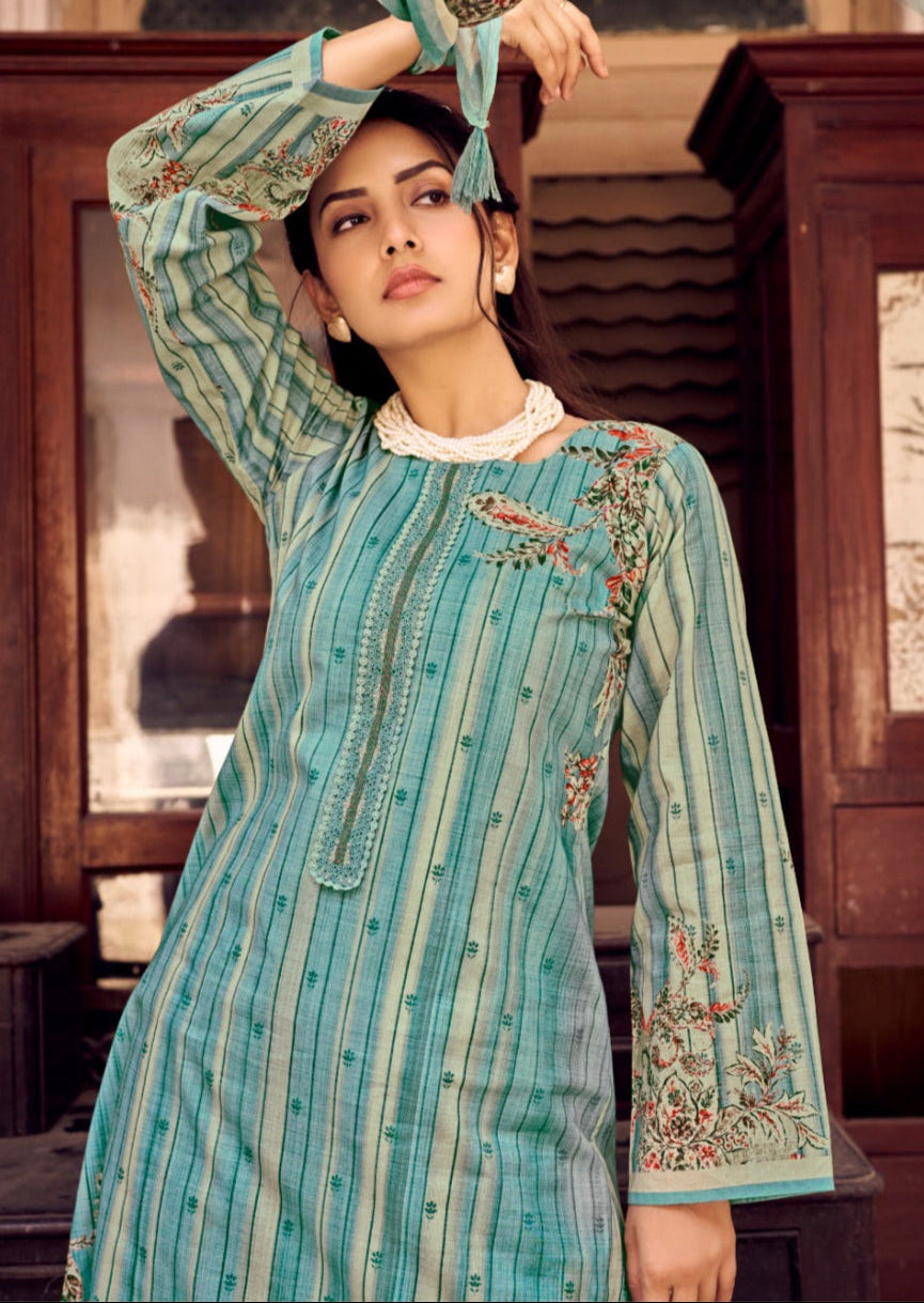 Fazals Blue Cotton Pant Suit