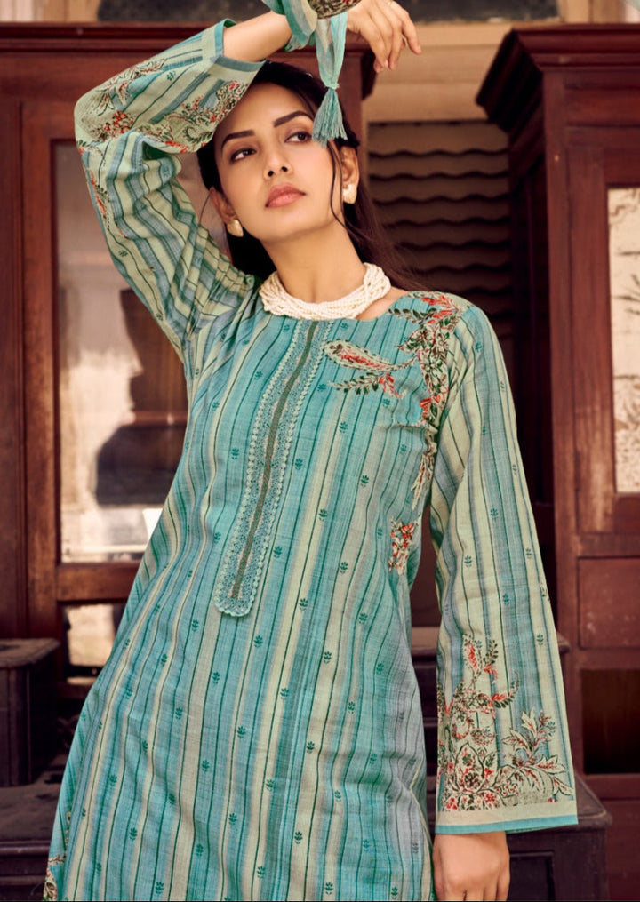 Fazals Blue Cotton Pant Suit