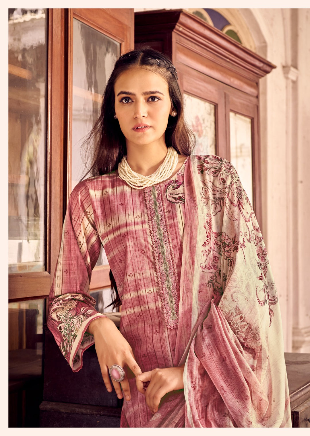 11438 - Printed Cotton Embroidered Suit With Chiffon Duppatta