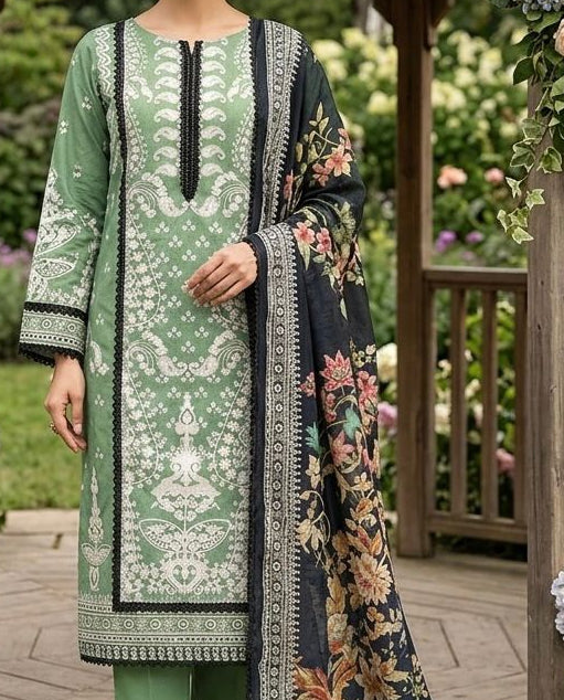 Printed Cotton Unstitched Suit with a Cotton Duppatta -53975