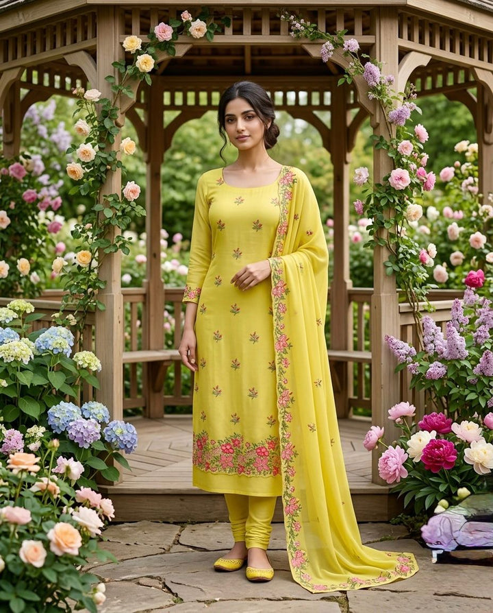 Art Silk Unstitched Suit with a Chinnon Duppatta (52969)