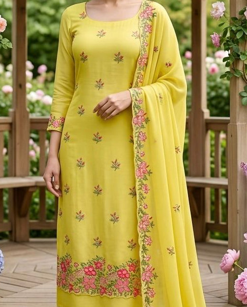 Art Silk Unstitched Suit with a Chinnon Duppatta (52969)
