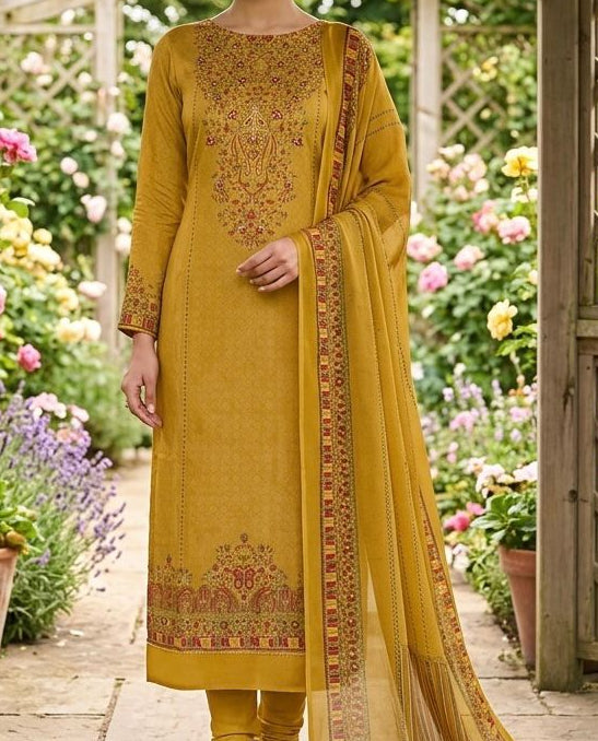 Muslin Unstitched Suit with a Muslin Duppatta (53025)