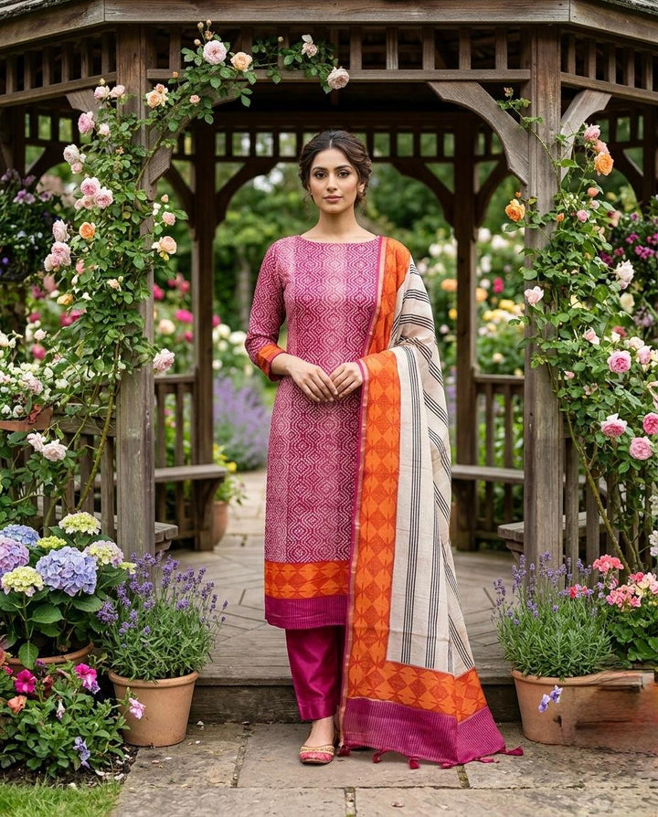 Printed Chanderi Unstitched Suit with a Chanderi Duppatta (49616)