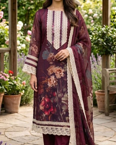 Muslin Unstitched Suit with a Muslin Duppatta (53792)