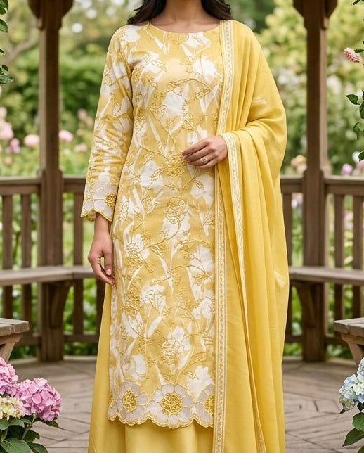 Muslin Unstitched Suit with a Muslin Duppatta - 53303