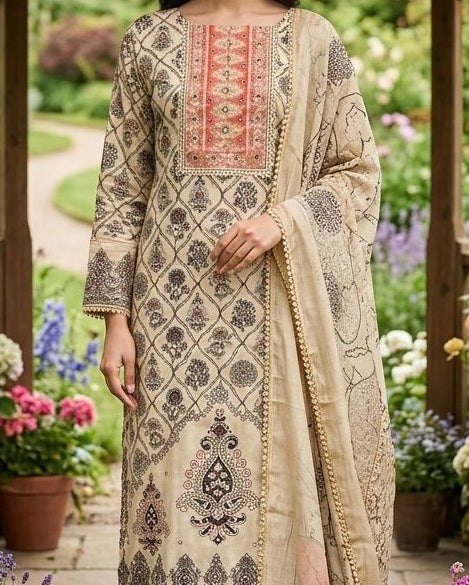 Modal Unstitched Suit with a Muslin Duppatta - 52798