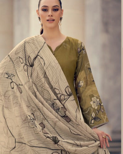 44421 - Printed Cotton Embroidered Suit With Cotton Duppatta