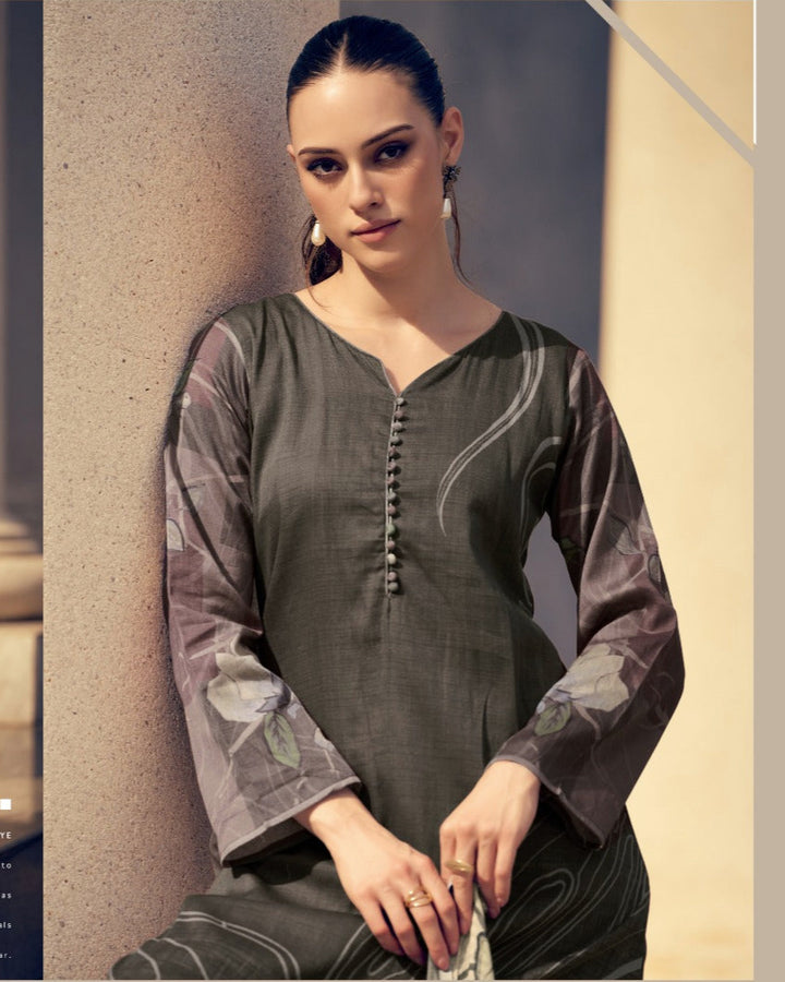 44423 - Printed Cotton Embroidered Suit With Cotton Duppatta