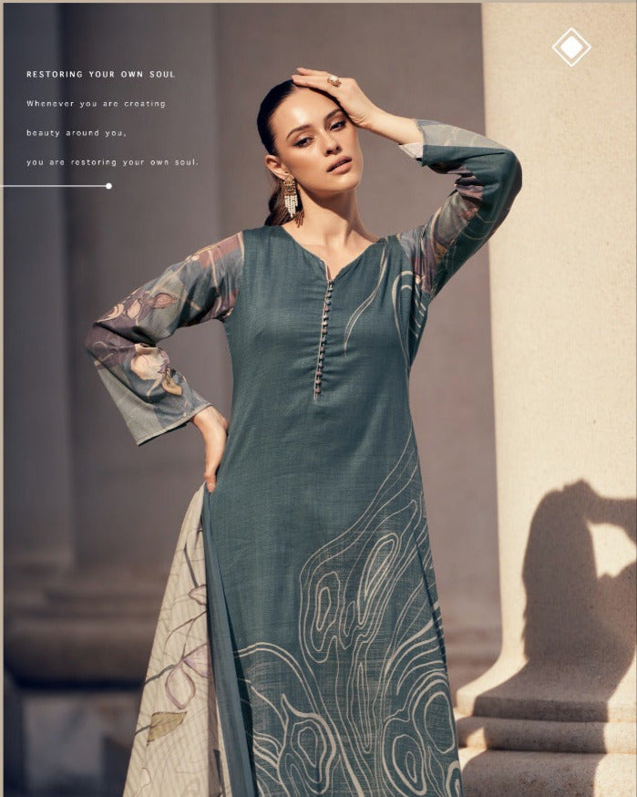 44426 - Printed Cotton Embroidered Suit With Cotton Duppatta