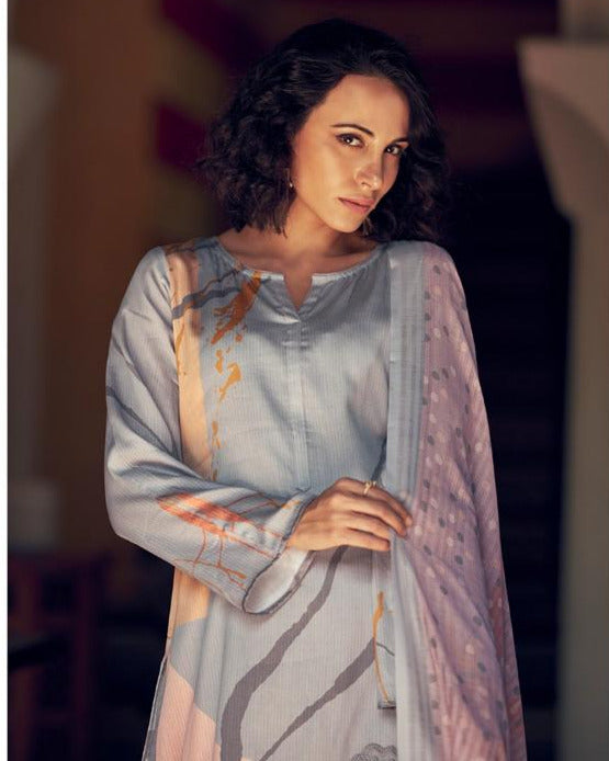 44430 - Printed Cotton Embroidered Suit With Cotton Duppatta