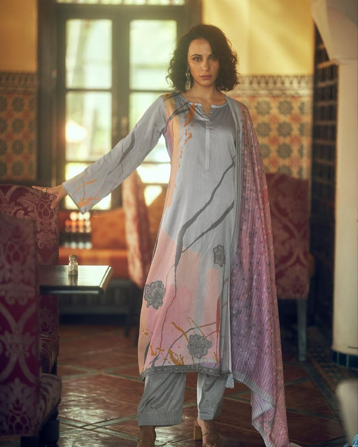 44430 - Printed Cotton Embroidered Suit With Cotton Duppatta