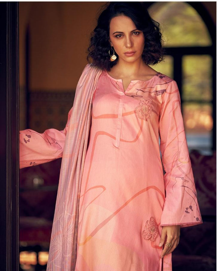 44432 - Printed Cotton Embroidered Suit With Cotton Duppatta