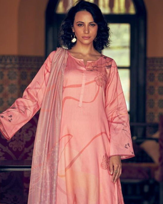 44432 - Printed Cotton Embroidered Suit With Cotton Duppatta