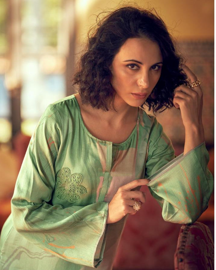 44433 - Printed Cotton Embroidered Suit With Cotton Duppatta