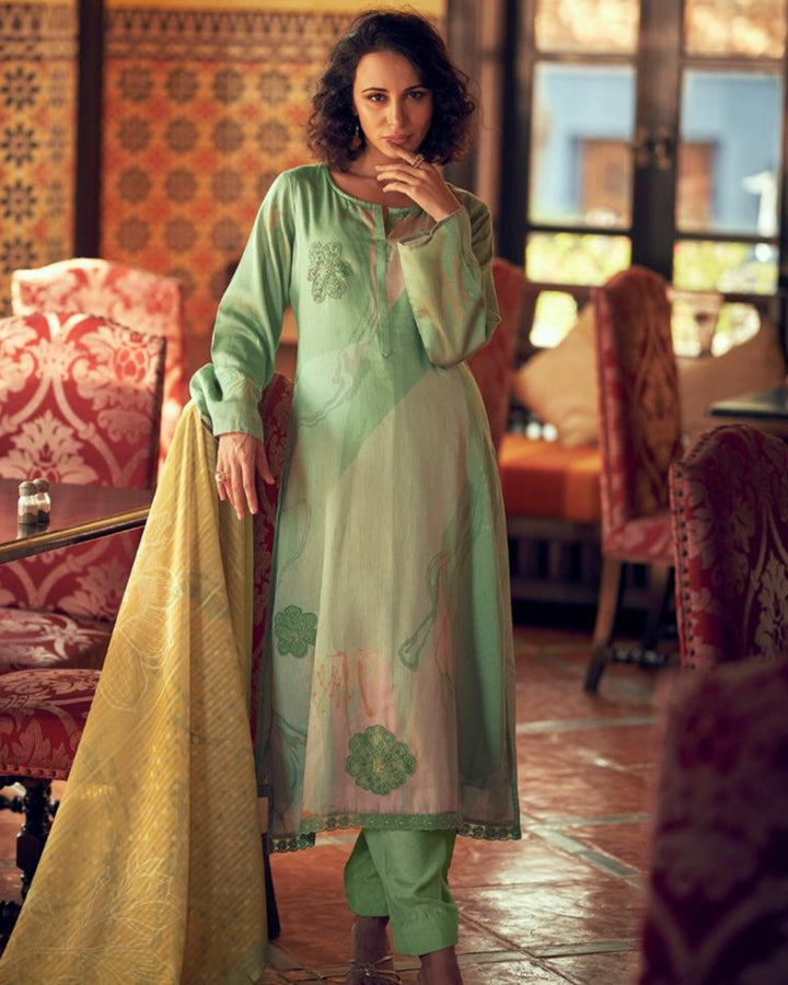 44433 - Printed Cotton Embroidered Suit With Cotton Duppatta