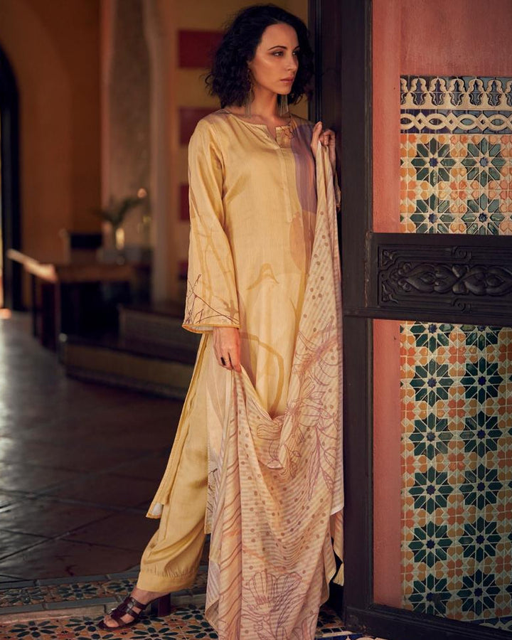 44434 - Printed Cotton Embroidered Suit With Cotton Duppatta