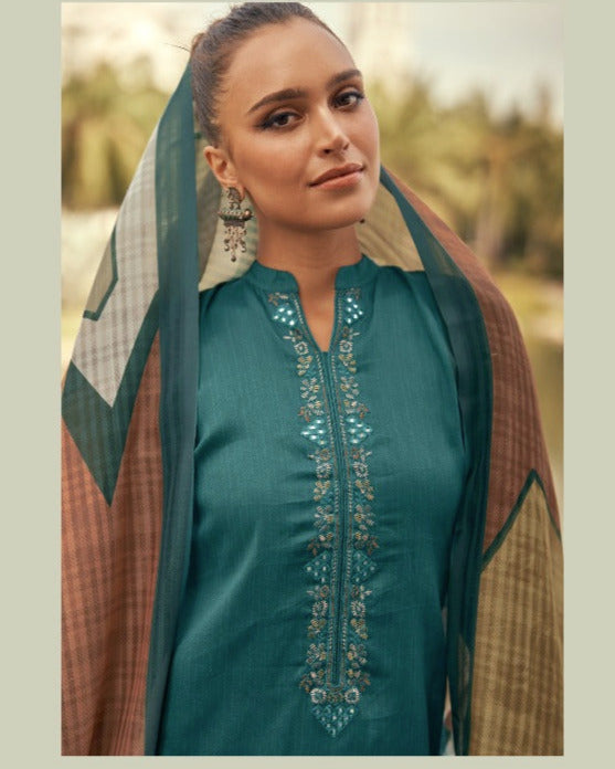 44441 - Printed Cotton Embroidered Suit With Cotton Duppatta