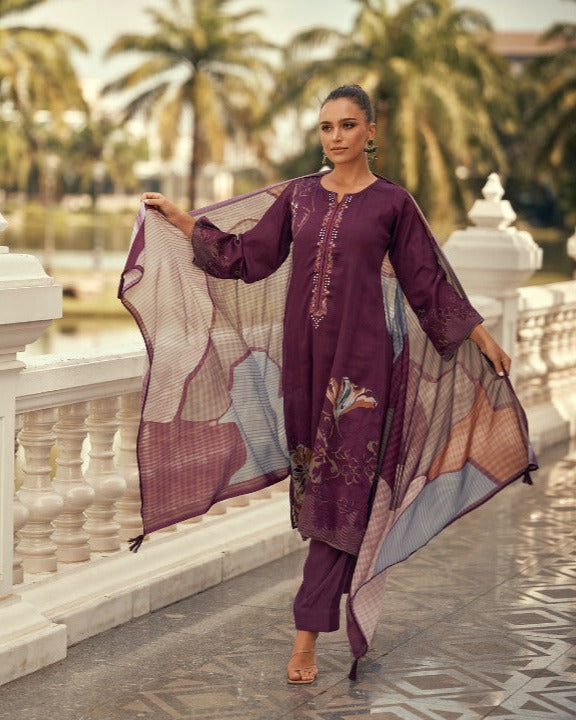 44442 - Printed Cotton Embroidered Suit With Cotton Duppatta
