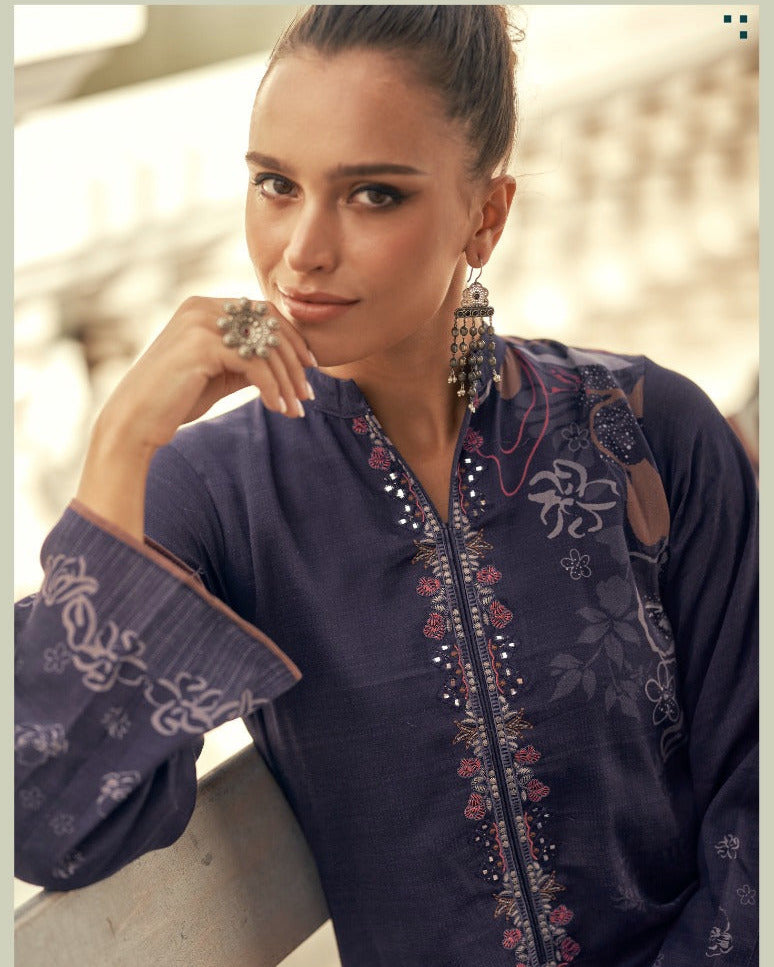 44444 - Printed Cotton Embroidered Suit With Cotton Duppatta