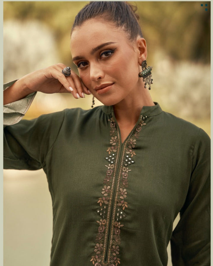 44445 - Printed Cotton Embroidered Suit With Cotton Duppatta