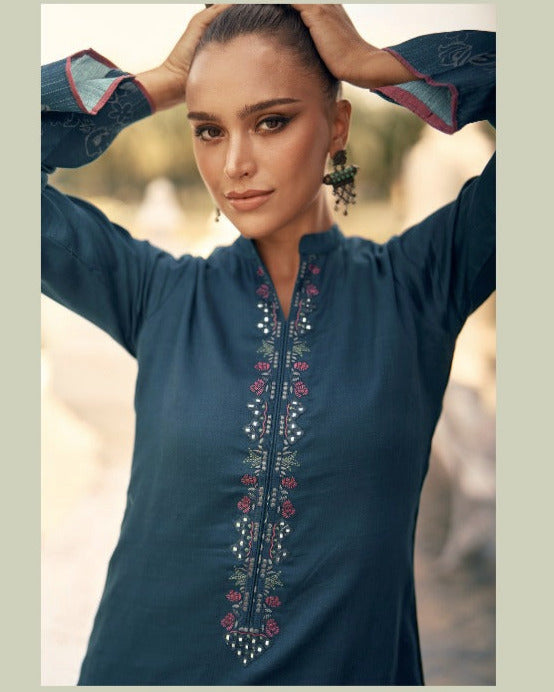 44446 - Printed Cotton Embroidered Suit With Cotton Duppatta