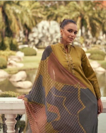 44443 - Printed Cotton Embroidered Suit With Cotton Duppatta