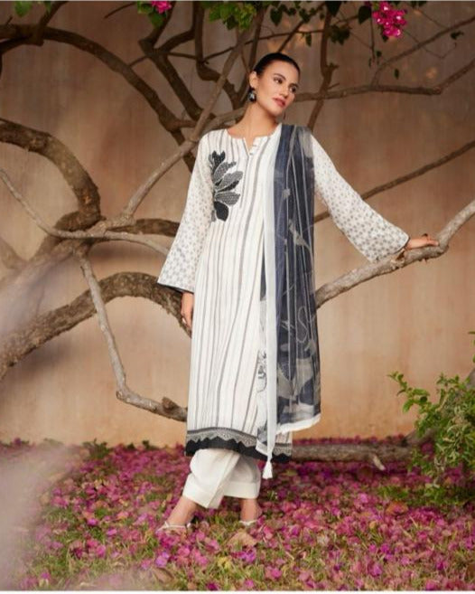 44464 - Printed Cotton Embroidered Suit With Cotton Duppatta