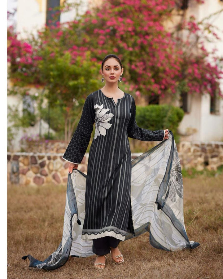 44467 - Printed Cotton Embroidered Suit With Cotton Duppatta