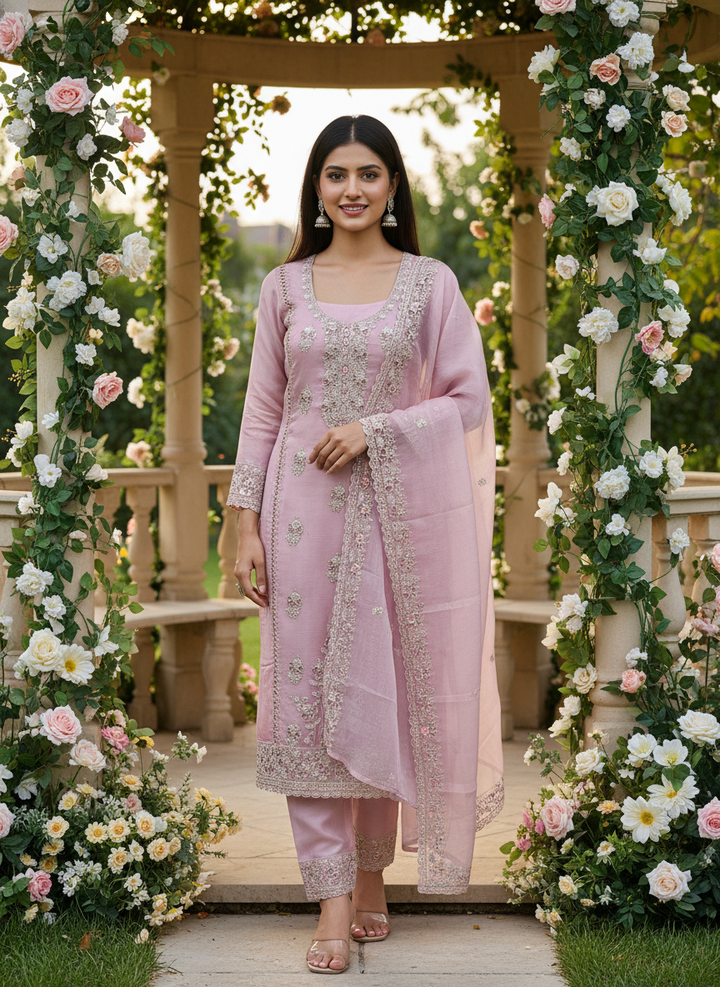 Light Pink Tissue Embroidered Festive Unstitched Fabric (55214)