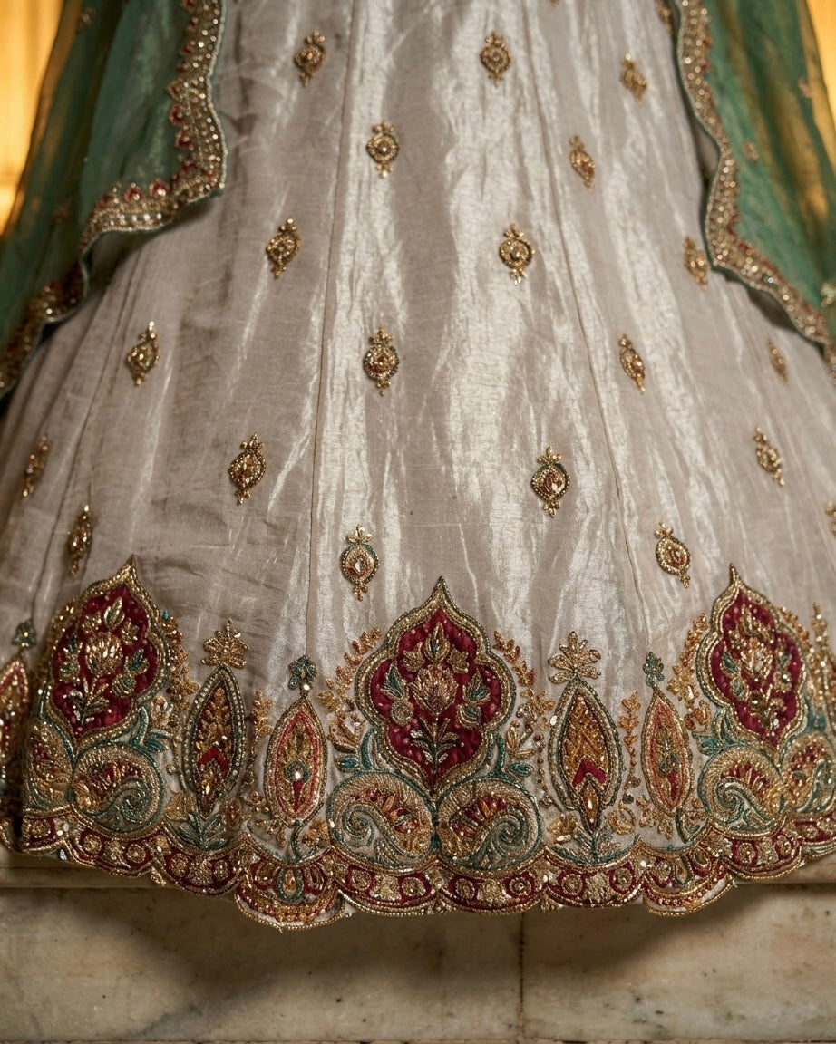 Emerald Tissue Embroidered Bridal Dupatta (53414)