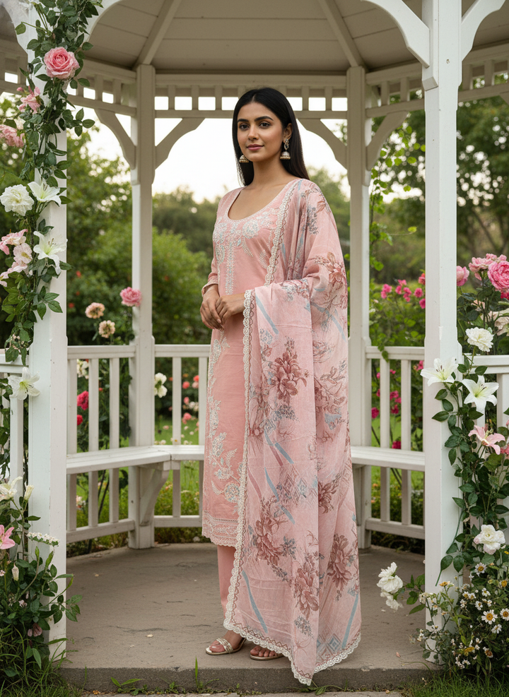 Peach Cotton Sequin Embroidered Everyday Elegance (46409)