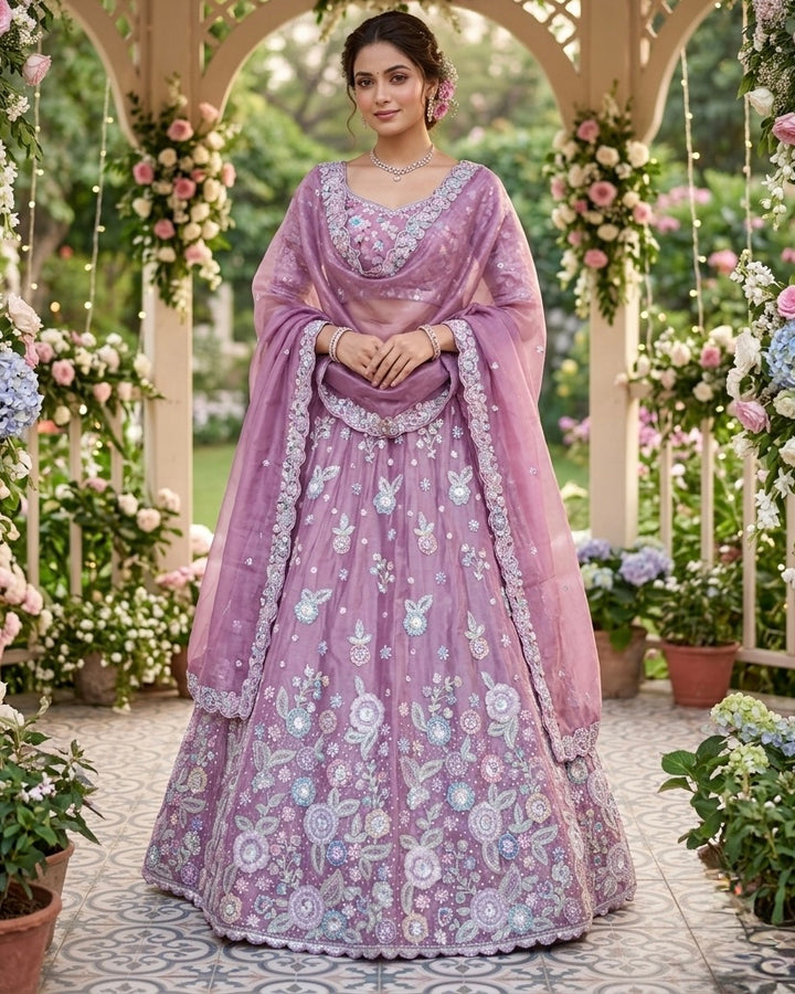 Lavender Organza Embroidered Dupatta Elegance (54517)