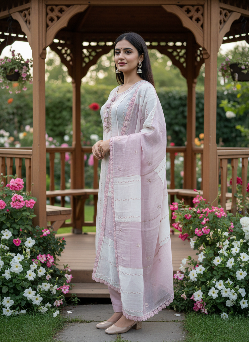 Light Pink Sequin Embroidered Mull Fabric (53389)