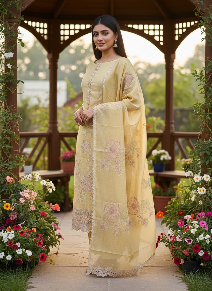Sunlit Yellow Mull with Delicate Embroidery (54375)