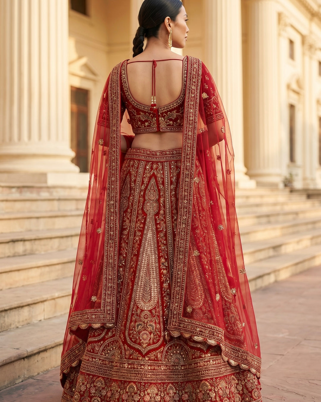 Crimson Velvet Bridal Dupatta with Embroidery (45519)