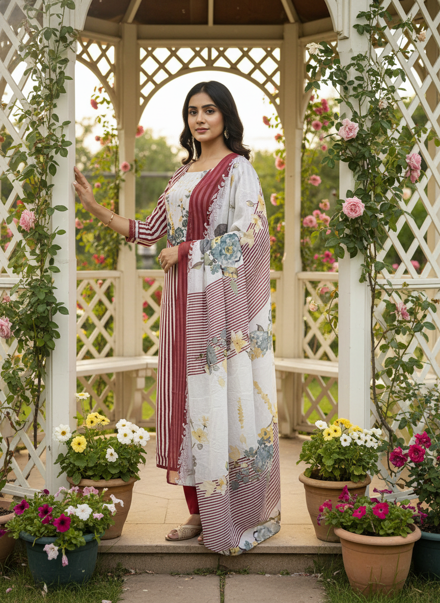 Maroon Cotton Printed Ensemble for Effortless Elegance (54979)