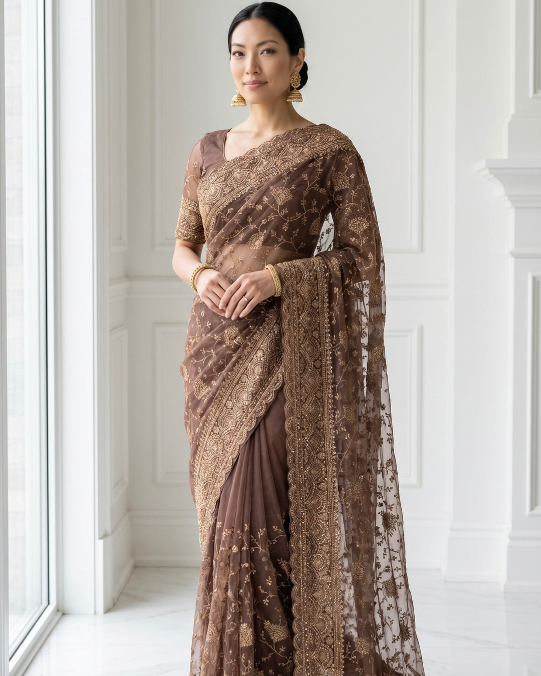 Purple Embroidered Organza Saree with Allover Elegance (54577)